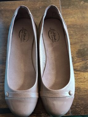 Life Stride Taupe Patent Round-Toe Ballet Flats